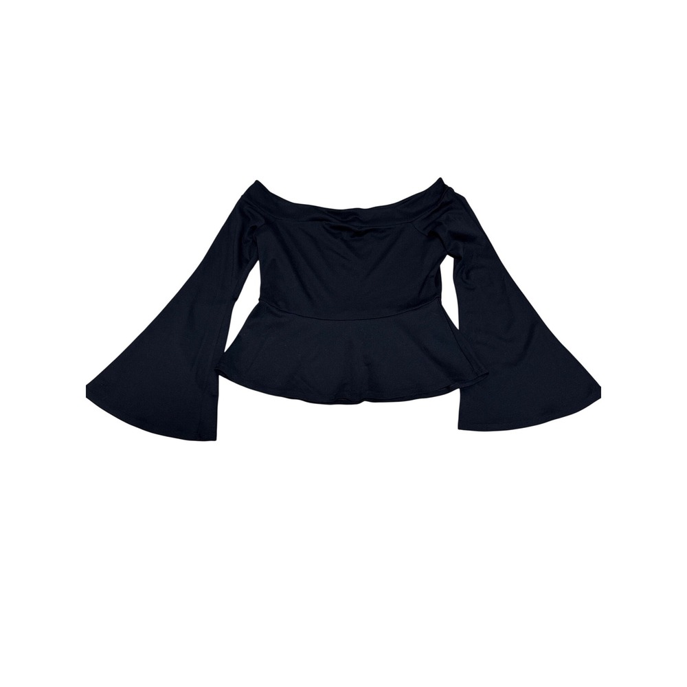 BCBGMAXAZRIA (Black) Off Shoulder Peplum Bell‎ Sleeve Top Women Large